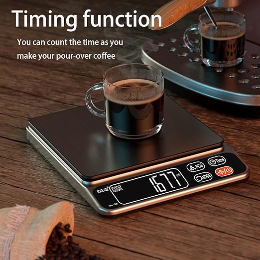 Scale Jazz Food Scale,5kg/11lb Digital Kitchen Baking Scale Grams and Ounces for Cooking Coffee Meal prep Packages Weight Loss,0.1g high Precision,7Units with Timer, Easy Clean Stainless Steel