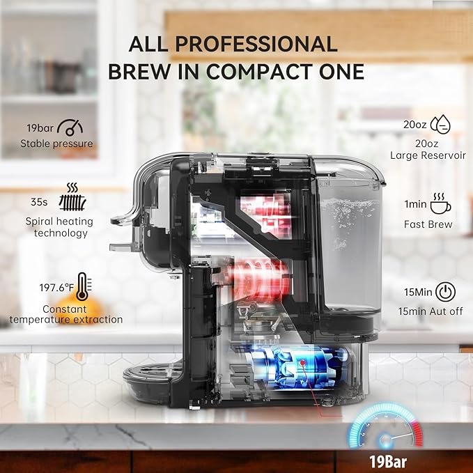 Multi-Capsule Coffee Maker, Hot/Cold Coffee Maker, Milk, ESE Pod Ground Coffee, Cafeteria, 19 Bar, 5 in 1 (Color : H2B M1A Tray BK, Size : CHINA_US)