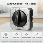 Searon Mechanical Kitchen Timer, Magnetic Manual Countdown Timer with Loud Ring, Stainless Steel, No Battery Needed, Easy to Use for Cooking and Baking