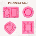 Puyeipt 4 Pcs Photo Frame Silicone Molds, Baroque Style Picture Photo Frames Fondant Molds for Cupcake Topper, Chocolate, Candy, Donut Cake Puck Decoration and Clay Craft Making