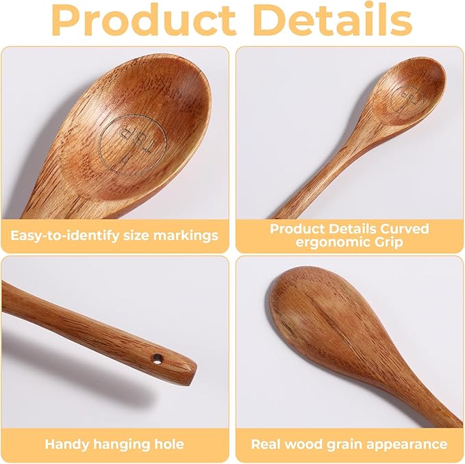 Set of 4 Wooden Measuring Spoons Measuring Spoons Cups Baking Utensil Natural Wooden Measuring Set for Dry Ingredients Coffee Powder (1TBSP+1TSP+1/2TSP+1/4TSP)