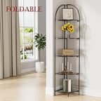 Crofy Foldable 5 Tier Corner Shelf, Metal Corner Plant Stand with Black Frame and Transparent Shelves, Corner Display Rack Multipurpose Shelving Unit for Living Room, Bedroom, Bathroom