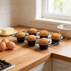 VBESTLIFE 6 Cup Popover Pan, Non Stick Carbon Steel Bakeware for Muffins and Popovers, with Wire Rack for Even Baking and Easy Cleanup
