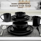 EWFEN Plates and Bowls Sets, 32 Pieces Ceramic Dinnerware Set for 8, Stoneware Dishware Dishes Set, Scratch Resistant Dishes Set, Dishwasher & Microwave Safe, Black