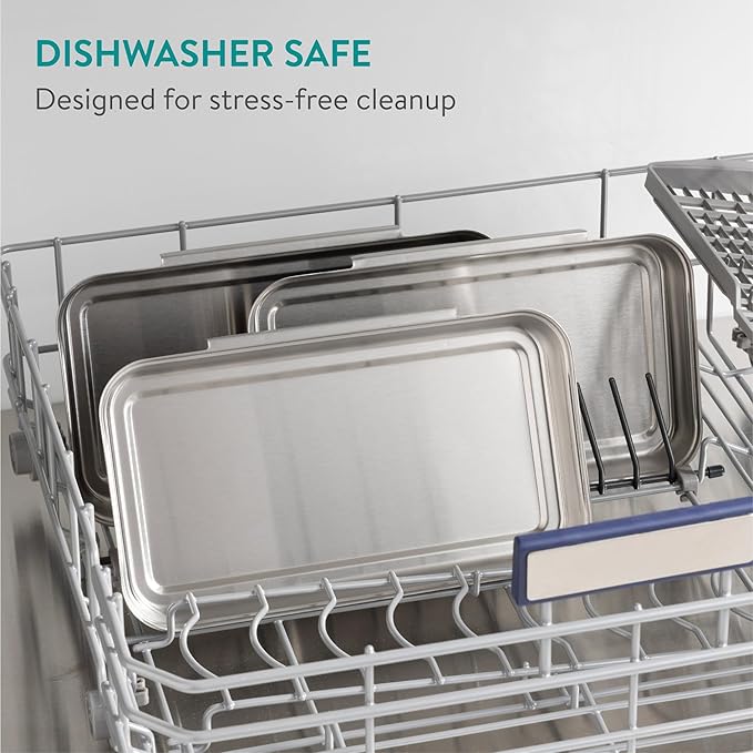 Navaris Stainless Steel Breading Trays, Set of 6 - Interlocking & Stackable Tray Design - 27x15cm Baking and Cooking Sheets - Oven and Dishwasher Ready for Versatile Kitchen Use