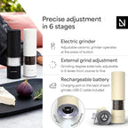 LARS NYSØM Electric Salt and Pepper Grinder Set I Automatic Salt and Pepper Mills with Adjustable Ceramic Grinder I USB Rechargeable Electric Spice Mill Set with LED Light (Almond Beige)