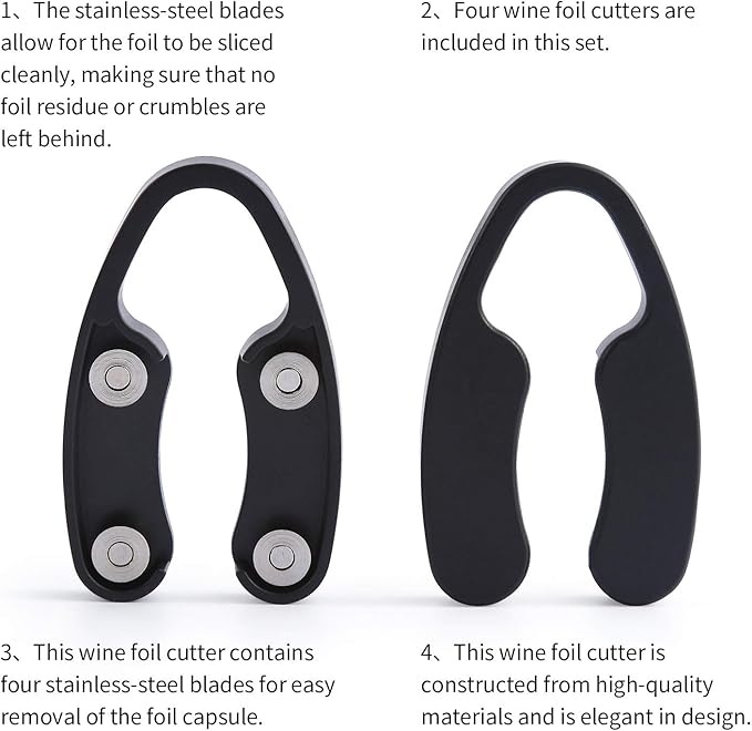 OHMAXHO 4 Pack Wine Foil Cutter for Wine Bottles, 4 Stainless Blades Wine Bottle Foil Cutter Tool, Effortless Wine Seal Cutter Foil Remover, Black Wine Opener Accessory for Wine Lovers