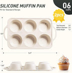 Socisen 2 Packs 6 Cups Silicone Muffin Pan with Metal Reinforced Frame Jumbo Size Cupcake Pan Tray Egg Bites Silicone Circle Cookie Molds Muffin Tin Tart Pans Large Big Baking Sheet Set for Breakfast