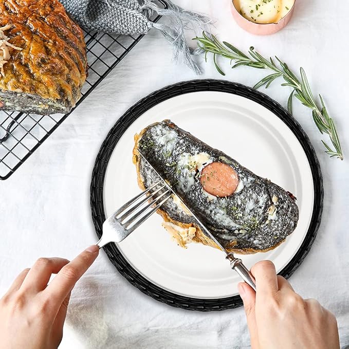 Paper Plate Holders, 8/12/24 Packs 9/10 Inch paper plate holders reusable Black Plastic Heavy Duty supports for Picnic Party Dinner