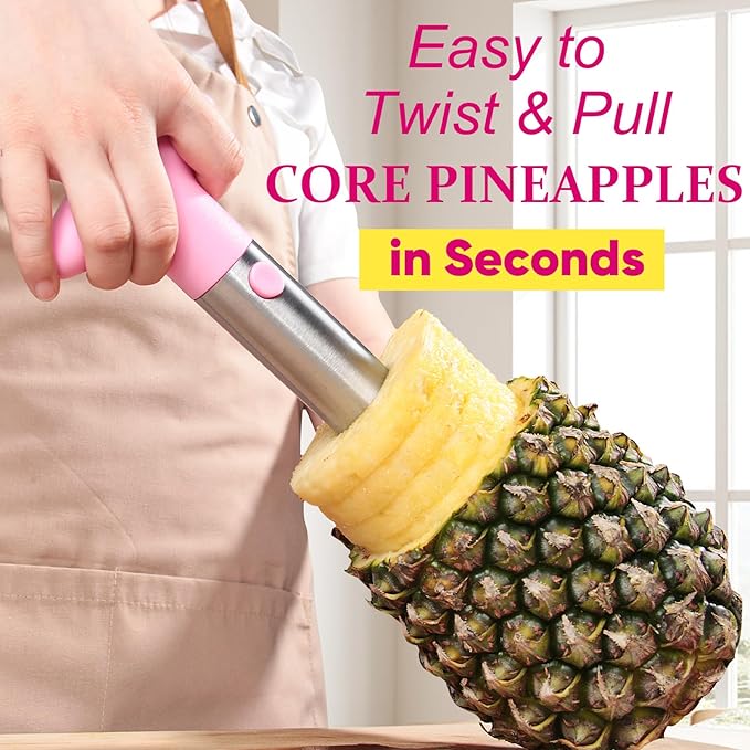 Pineapple Corer, [Upgraded, Reinforced, Thicker Blade] Newness Premium Pineapple Corer Remover, Stainless Steel Pineapple Core Tool for Home & Kitchen with Sharp Blade for Diced Fruit Ring (Pink)