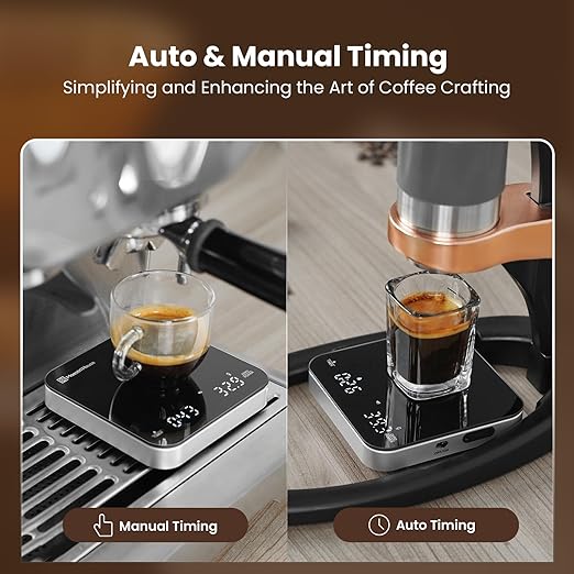 Maestri House Mini Coffee Scale with Timer, USB-C Rechargeable Espresso Scale, 2kg/0.1g Accurate Scale for Espresso and Pour-Over Coffee, Portable Digital Kitchen Scale with Auto Timer (Black&Silver)