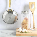 Martha Stewart Castelle 8-Inch Stainless Steel Frying Pan with Gold-Tone Handle – Tri-Ply Encapsulated Bottom, Oven Safe & Induction Safe Skillet for Searing and Sautéing
