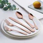 LIANYU Copper Silverware Flatware Set, 60 Piece Stainless Steel Cutlery Set for 12, Mirror Finish, Ideal for Home Hotel Wedding Festival Party, Dishwasher Safe