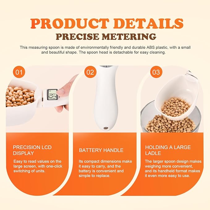Digital Measuring Spoon Scale, Electronic Food Measuring Spoon, High-Precision 800g/0.1g with LCD Screen, Grams and Ounces, for Cooking, Baking, Dog Cat