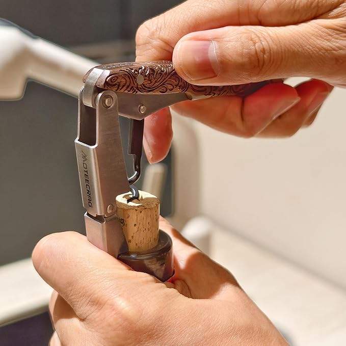 Premium Waiters Corkscrew with Walnut Wood Handle, Professional Sommelier Wine Key with Engraved Totem, Double Hinged Stainless Steel Wine Bottle Opener for Wine Lovers & Bartenders 1 pcs