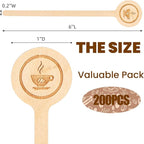 WRINGKIT 200 Pieces Wood Coffee Stirrers, 6 Inch Stir Sticks with Round Ends, Disposable Coffee Mixer Stick Drink Stirrers for Coffee Bar, Beverage, Milk, Cocktail, Tea
