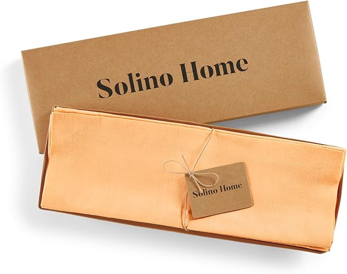 Solino Home Linen Cloth Placemats Set of 4-100% Pure Linen Peach Placemats 14 x 19 Inch for Valentines - Fete