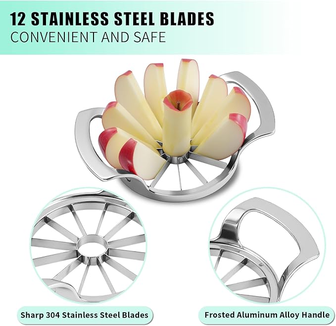 LIIGEMI Apple Core Slicer - Easily Cut Smooth Apple Slices with 12-Stainless Steel Blades, Time-Saving Apple Slicer and Corer with Mirrored Handle