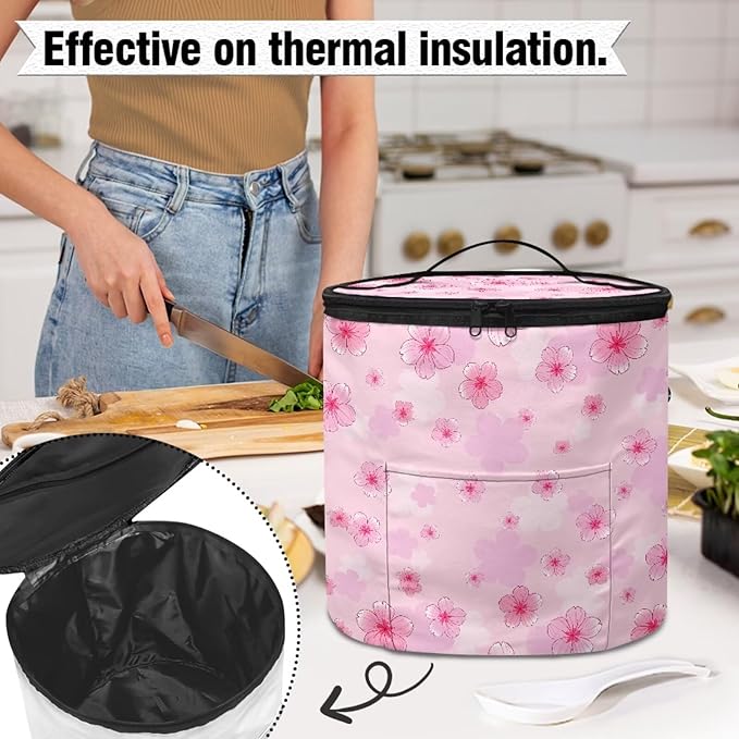 Peach Blossom Pressure Cooker Insulation Handbag Smooth Flat Surface Electric Pressure Cooker Storage Bag Enclosed Bottom