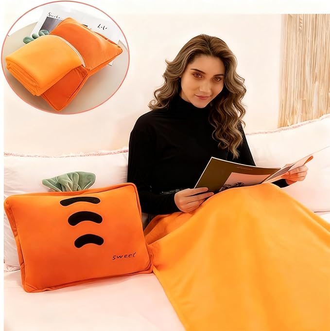 Fruit Throw Blanket and Pillow Set, Travel Blanket Compact Convenient Bed Throw Pillows with Airplane and Car Suitable for Office Nap Time (A, 67in x 39in)