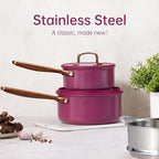 CAROTE 1.5Qt & 3.0Qt Stainless Steel Saucepan Set with Steamer & Ladle, Non-Toxic 3-Ply Stainless Steel Pot with Lids, Small Pots for Cooking, Oven Safe, Induction Compatible Cookware, Purple