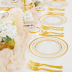 WELLIFE 450 PCS Clear Gold Disposable Dinnerware Set for 75 Guests, Clear and Gold Plastic Plates for Party, 75 Dinner & Salad Plates, Cups, Spoons Forks Knives for Wedding and Party Anniversary