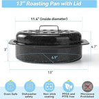 13" Roasting Pans for Ovens Porcelain Enameled Steel Oval Roaster Pan with Domed Lid for Small Turkey, Chicken, Vegetable, Lamb, Sourdough Bread
