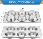 E-far Muffin Pan Set of 4, Stainless Steel Muffin Pan Tin for Baking, 6-Cup Metal Cupcake Pan Tray, Non-toxic & Healthy, Oven & Dishwasher Safe, Regular Size - 11.44 x 7.12 x 1.25 Inch