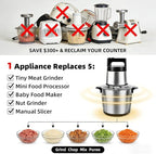 Electric Large Food Processor,6L Meat Grinder Stainless Steel for Home, Heavy-Duty Meat Blender Mincer with 2 Speed& 6 Blades,1200W Electric Food Grinder Chopper for Meat,Game,Hunt & Meal Prep