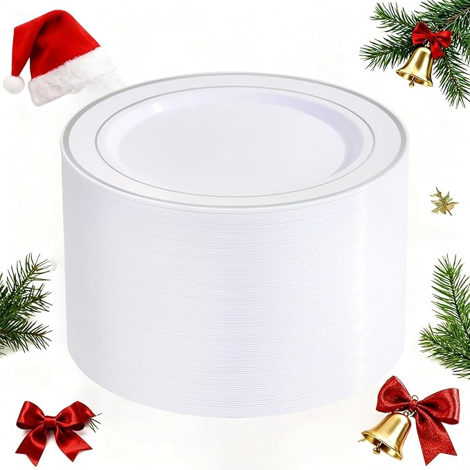 WELLIFE Silver Plastic Dinner Plates 72 Pieces, 10.25" Silver Disposable Plates, Premium Hard Plastic Lunch Plates, Ideal for Wedding and Party