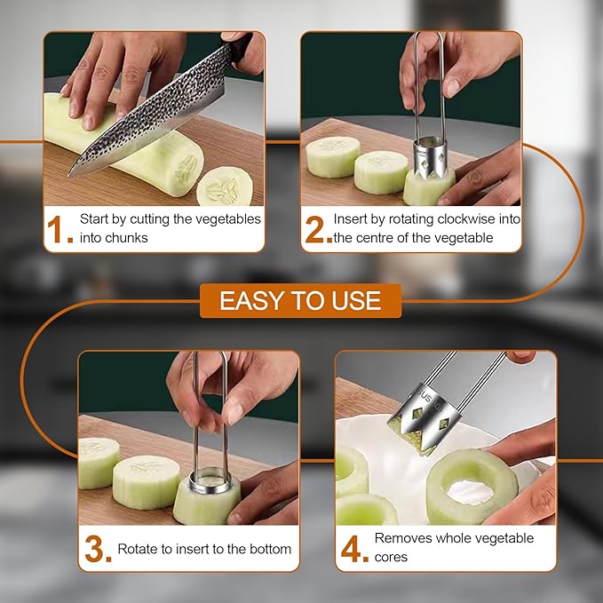 Red Bell Pepper Seed Corer & Jalapeno Corer Tool - 304 Stainless Steel, Apple Pineapple Vegetable Corer, Easy Core Remover with Anti-Slip Handle ﻿