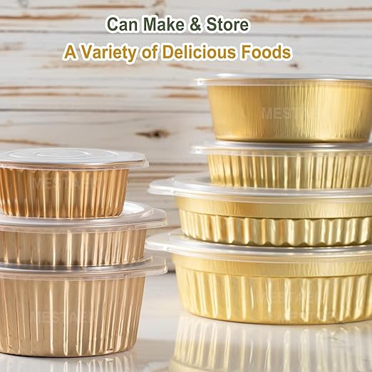 7.7" Round Aluminum Foil Containers with Lids (5 Pack) – Heavy Duty Disposable Takeout Pans for Meal Prep, Pasta, Casserole, Food Storage & Catering, 48oz