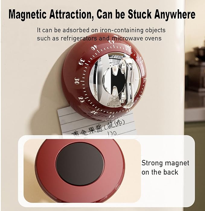 Visual Kitchen Timer for Cooking,Chef Cooking Timers Clock with Loud Alarm,Timers for Classroom, Home and Study,Mechanical Desk Timer,No Batteries Required，Magnetic Back (Cream)