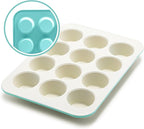 GreenLife 12-Cup Muffin Pan,PFAS-Free Healthy Nonstick Baking Tray,11.4" x 1.9" x 15.9",Durable Ceramic Bakeware,Cupcakes,Egg Bites,Tarts,Brownies,Turquoise,(Pack of 6)