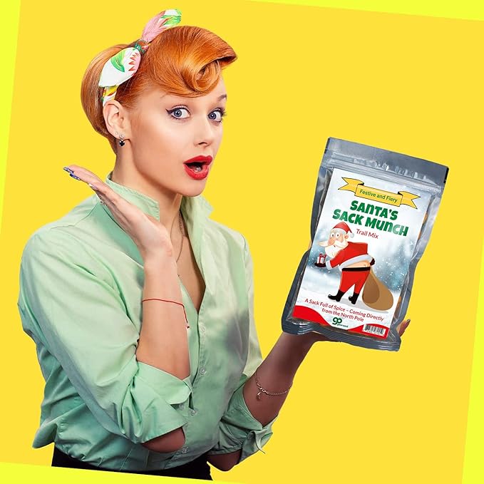Santa's Sack Munch Spicy Trail Mix - Funny mooning Santa Claus design - Edible gifts for Men - Spicy mix, Made in the USA