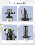 Ganiza Juicer Machines, Slow Masticating Juicers with Large Feed Chute for Whole Fruits & Vegetables, Cold Press Juicer with 3 Replace Filters for Batch Juicing, Easy to Clean, BPA Free(Silver)