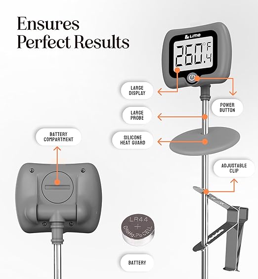 Digital Candy Thermometer with Pot Clip, 10" Long Stainless Steel Probe, Instant Read Kitchen Thermometer for Cooking, Baking, and Candy Making (Gray)