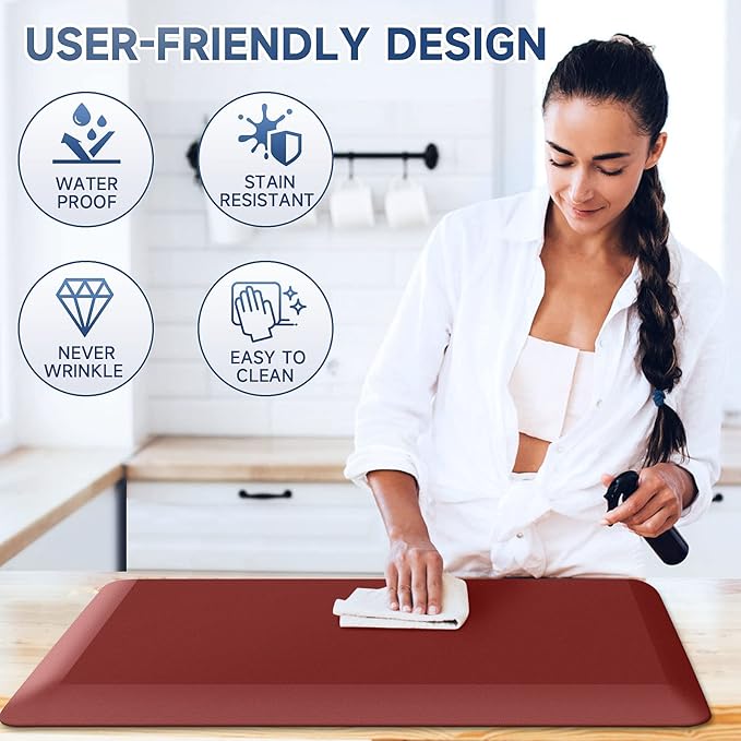 4/5 Inch Thick Kitchen Mats for Floor, StepRite Kitchen Rug for Standing Desk, Non-Slip, Thicker, Stain & Water Resistant, Comfort Anti Fatigue Floor Mat for Home, Kitchen, Office - Red,108 * 30''