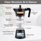 Sivaphe Aluminum Moka Pot 9 Espresso Cups, Percolator Espresso and Coffee Maker, Portable Stovetop Italian and Cuban Café Brewer for Home and Camping Black