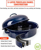 Roasting Pan with Lid and Rack 18" Deep Large Oval Enamel Roaster Pan, Oven Dishwasher Safe Non-Stick Non-Toxic Baking Pan for Chicken Turkey Ham Steak Roasts & Bread Birthday Mothers Day Gift