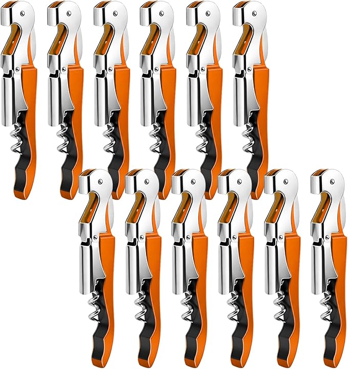 12 Pieces Professional Waiter Corkscrew Wine Openers,Orange Wine Keys Opener Stainless Steel Hinges Serrated Foil Cutter for Restaurant Waiters, Sommelier, Bartenders (Orange)