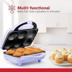 Holstein Housewares Non-Stick 6-Count Electric Cupcake Maker Machine – Bakes 6 Cupcakes, Muffins, Pizza Cups, Cinnamon Buns – Perfect for Gifts, Birthdays, Holidays, or Bake Sales, Lavender