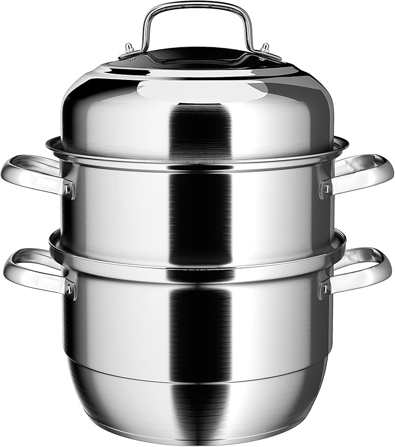 VENTION 3 tier Steamer Pot Stainless Steel Large 32cm, Induction Steamer for Cooking, 12.7 Inch Steam Pot for Dumpling