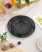 BESTVIP 50PCS Black Plastic Plates, 10.25 Inch Disposable Dinner Plate Party, Heavy Duty Disposable Plastic Plates - Ideal for Christmas Parties, Wedding and Birthday, Everyday Meals Use
