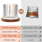 Rotatable Old Fashioned Glass Cup, 275ml/10oz Crystal Whiskey Glass Set of 2, Wood Coaster, Thickening, Used as Rum Glass Cup, Cocktail, Coffee, Milk to Relax and Reduce Stress, Christmas gifts