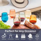 Khen European Style Shatterproof Tritan Stemless Wine Glasses, Acrylic Glass Drinkware, Unbreakable Colored, 12- Set - BPA-free plastic, Reusable, Dishwasher Safe, All Purpose Glassware 15oz - (Muted)