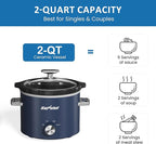Sunvivipro 2QT Small Slow Cooker with Removable Ceramic Pot, Food Warmer with 3 Heating Settings & Dishwasher Safe Glass Lid, Blue
