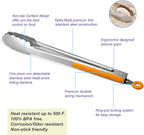 304 Stainless Steel Kitchen Cooking Tongs, 14" and 16" Set of 2 Sturdy Grilling Barbeque Brushed Locking Food Tongs with Ergonomic Grip, Orange