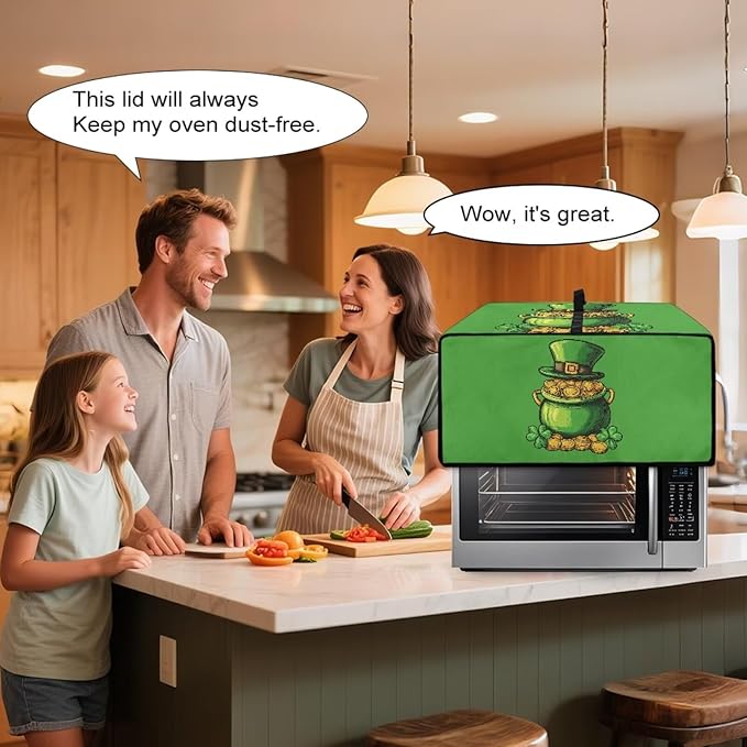 Clover Top Hat Gold Lucky Coin Print Toaster Oven Cover for St. Patrick's Day Decor, Microwave Cover for Kitchen Countertop Appliance Dust Protector Decorative Oven Accessories, Green, S