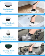 Leebein Electric Spin Scrubber, Cordless Powerful Scrub Brush for Cleaning Bathroom, Kitchen, Shower Tub and Floor Tile with Adjustable Extension Long Handle and 8 Replaceable Brush Heads(Rose)